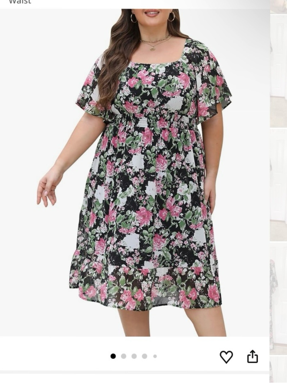 New Mieshiion Women 4XL black chiffon dress vibrant pink and green floral